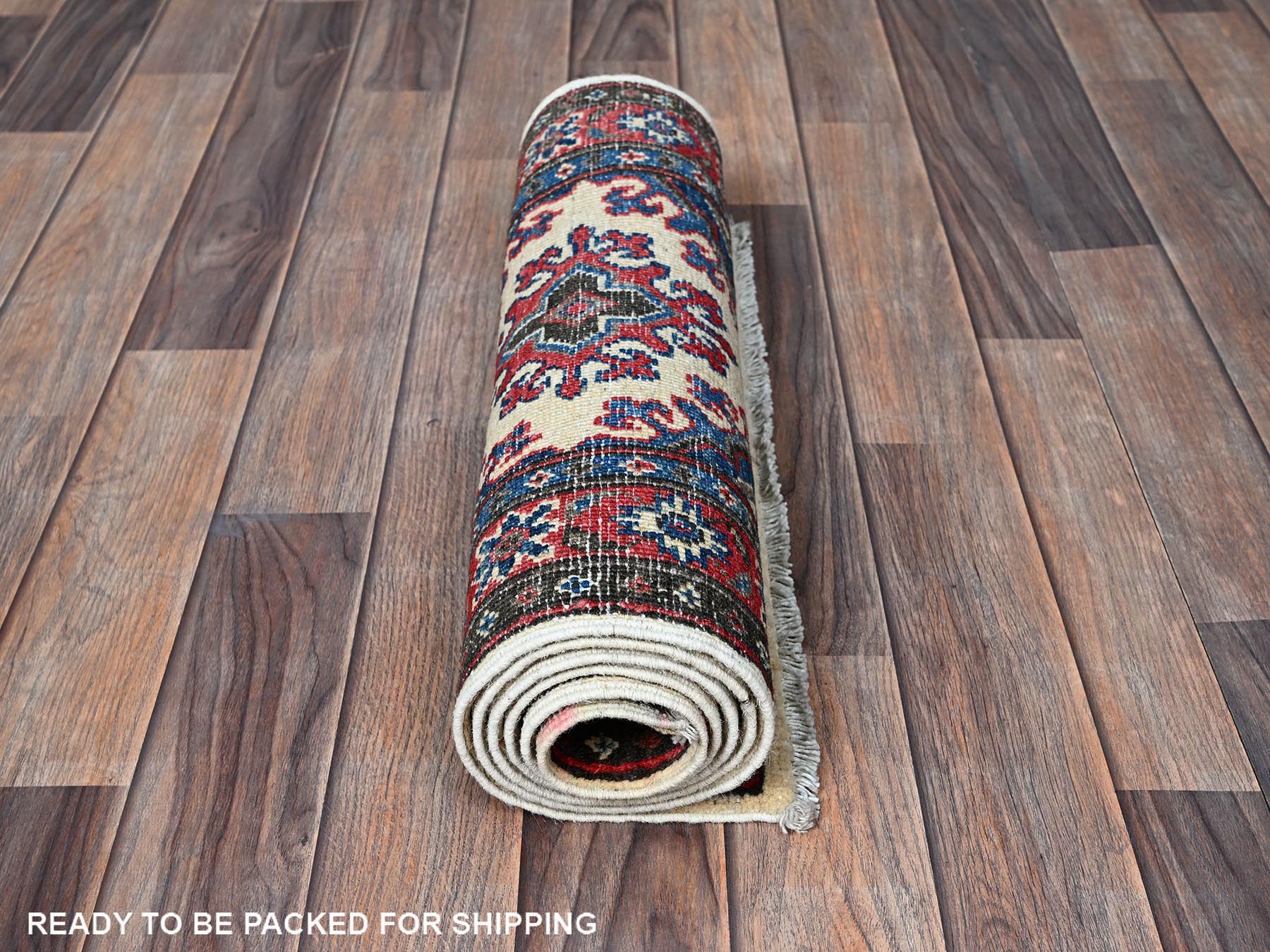 Kazak Kazak hand-knotted wool runner in Ivory & Red, 1'10" x 6' — SKU O0508 (view 5)