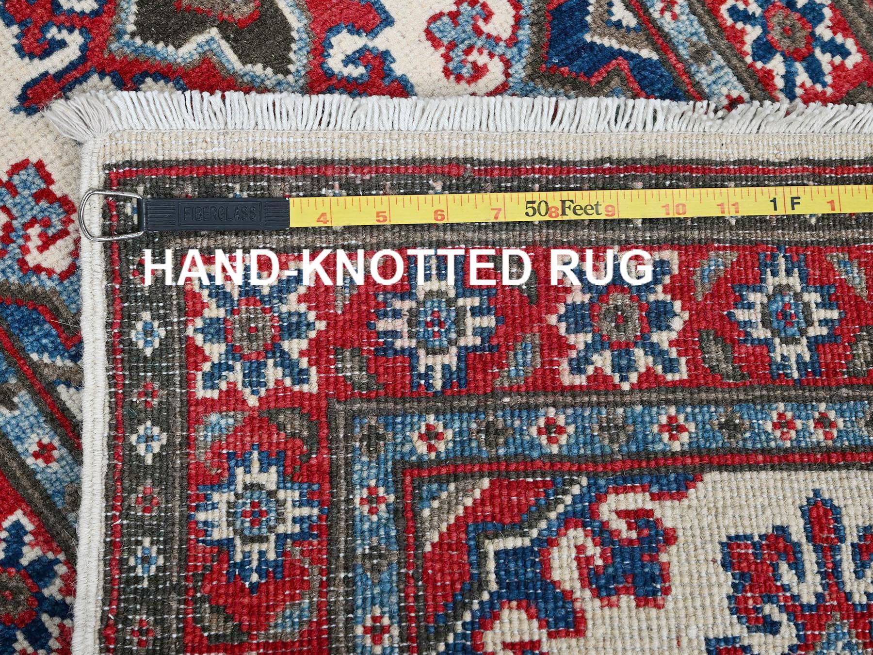 Kazak Kazak hand-knotted wool runner in Ivory & Red, 1'10" x 6' — SKU O0508 (view 7)