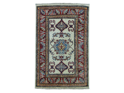 Ivory 2'2" x 3'1" Kazak Hand knotted Wool Rug - Sku: O051020