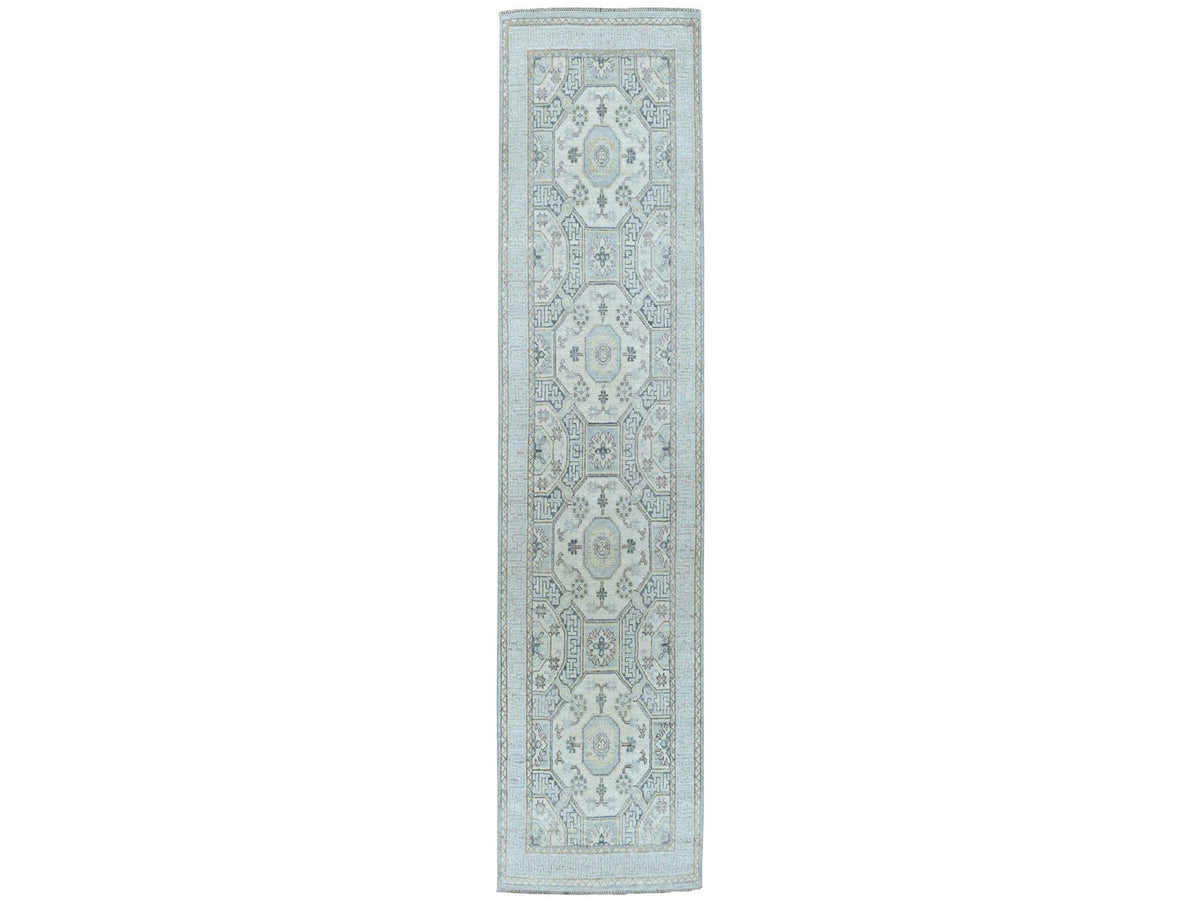 Peshawar Oushak hand-knotted wool runner in Gray, 2'9" x 9'2" — SKU O051126