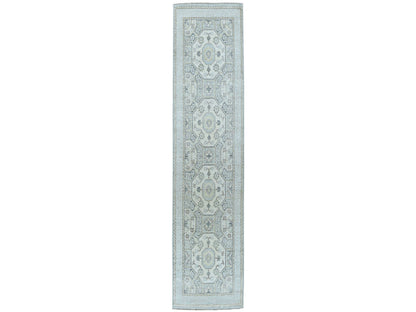 Peshawar Oushak hand-knotted wool runner in Gray, 2'9" x 9'2" — SKU O051126