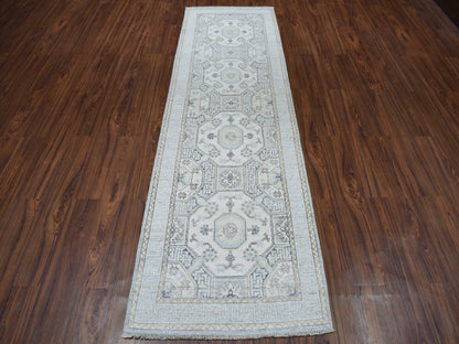 Grey 2'9" x 9'2" Oushak And Peshawar Hand knotted Wool Rug - Sku: O051126