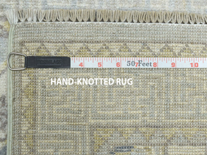 Grey 2'9" x 9'2" Oushak And Peshawar Hand knotted Wool Rug - Sku: O051126