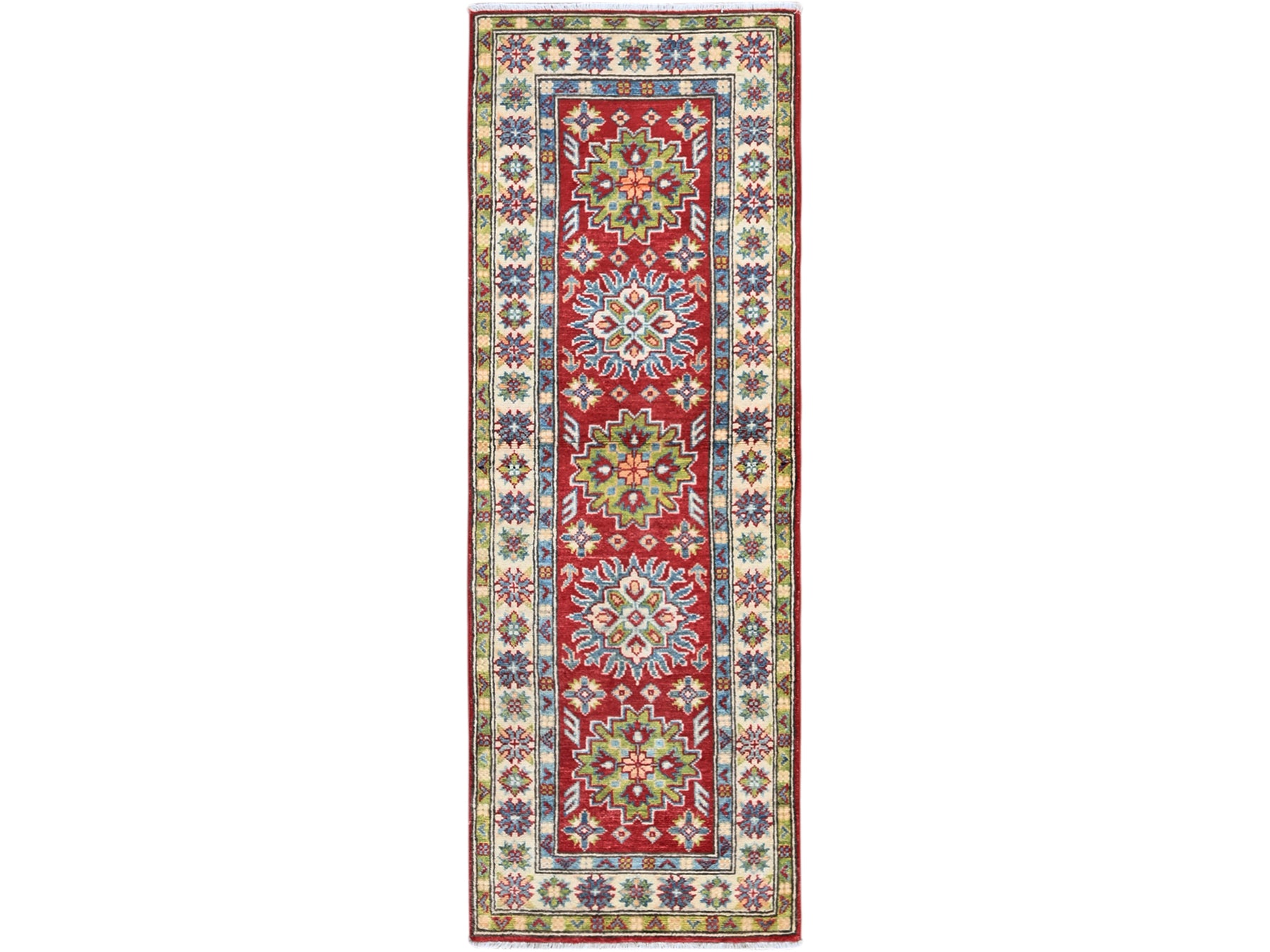 Kazak Kazak hand-knotted wool runner in Red & Ivory, 2' x 5'10" — SKU O0511