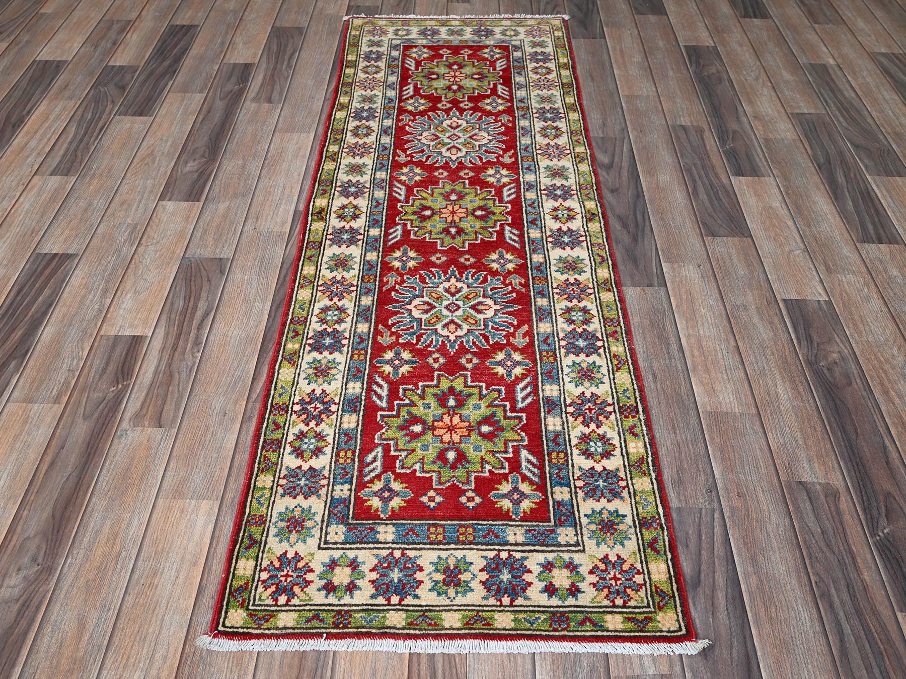 Kazak Kazak hand-knotted wool runner in Red & Ivory, 2' x 5'10" — SKU O0511 (view 2)
