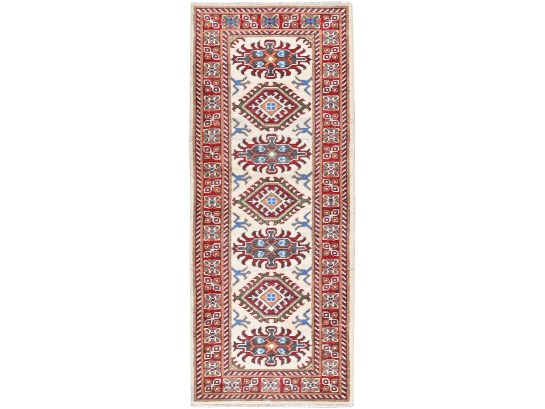 Kazak Kazak hand-knotted wool runner in Ivory & Red, 2' x 5'10" — SKU O0512