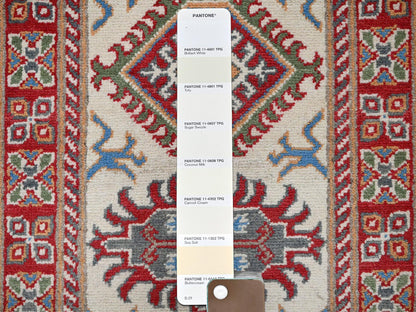Kazak Kazak hand-knotted wool runner in Ivory & Red, 2' x 5'10" — SKU O0512 (view 4)