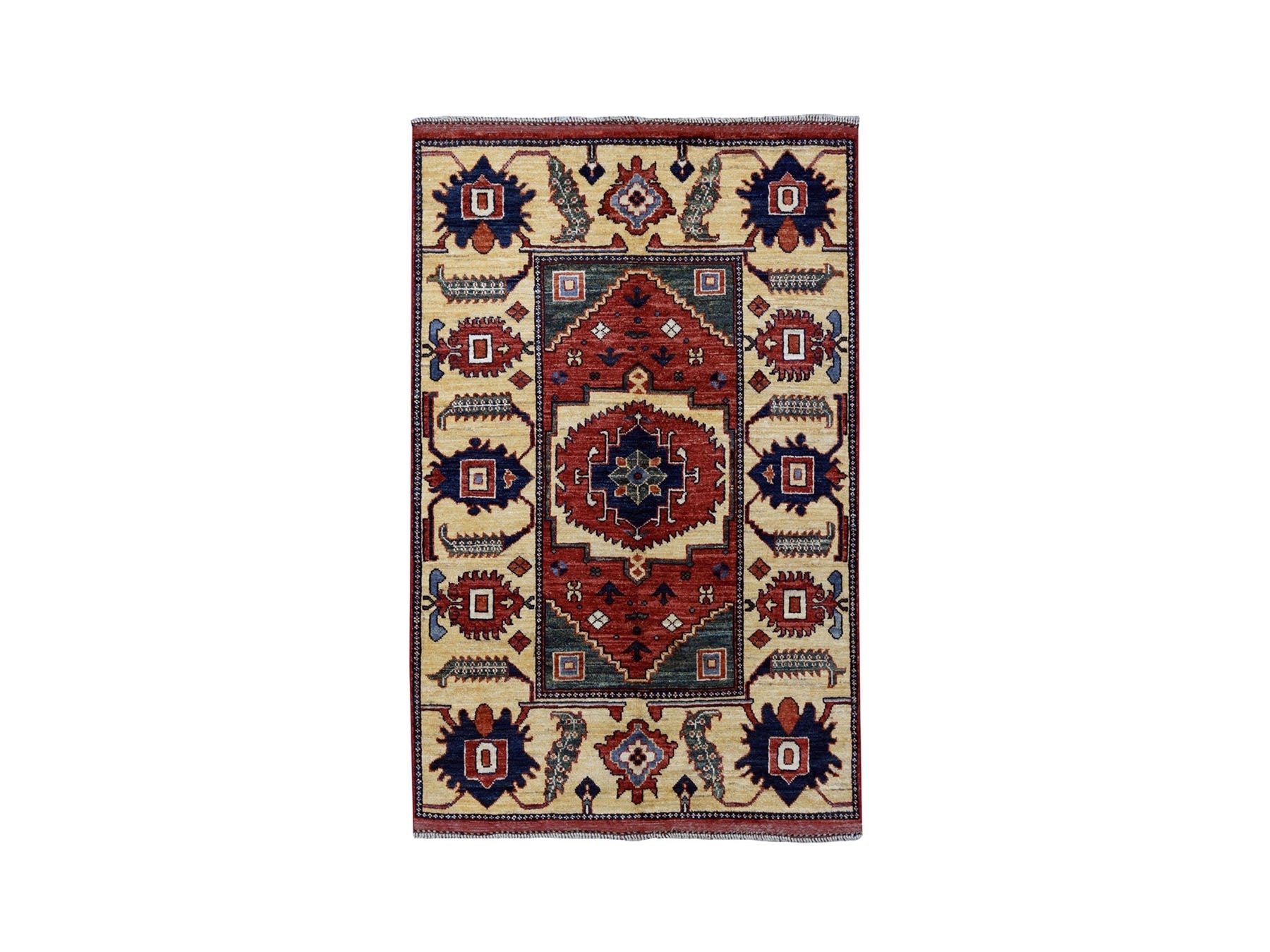Ersari Tribal & Geometric hand-knotted wool rug in Red & Beige, 3'5" x 4'9" — SKU O051301