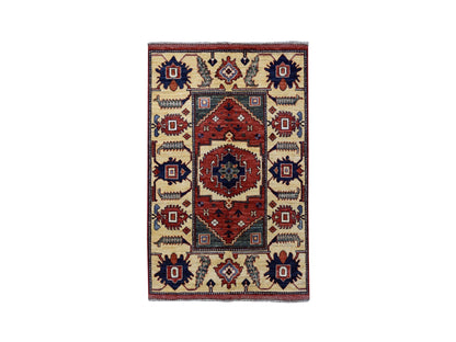 Red 3'5" x 4'9" Tribal Hand knotted Wool Rug - Sku: O051301