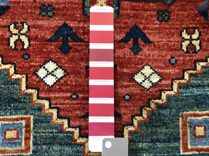Red 3'5" x 4'9" Tribal Hand knotted Wool Rug - Sku: O051301
