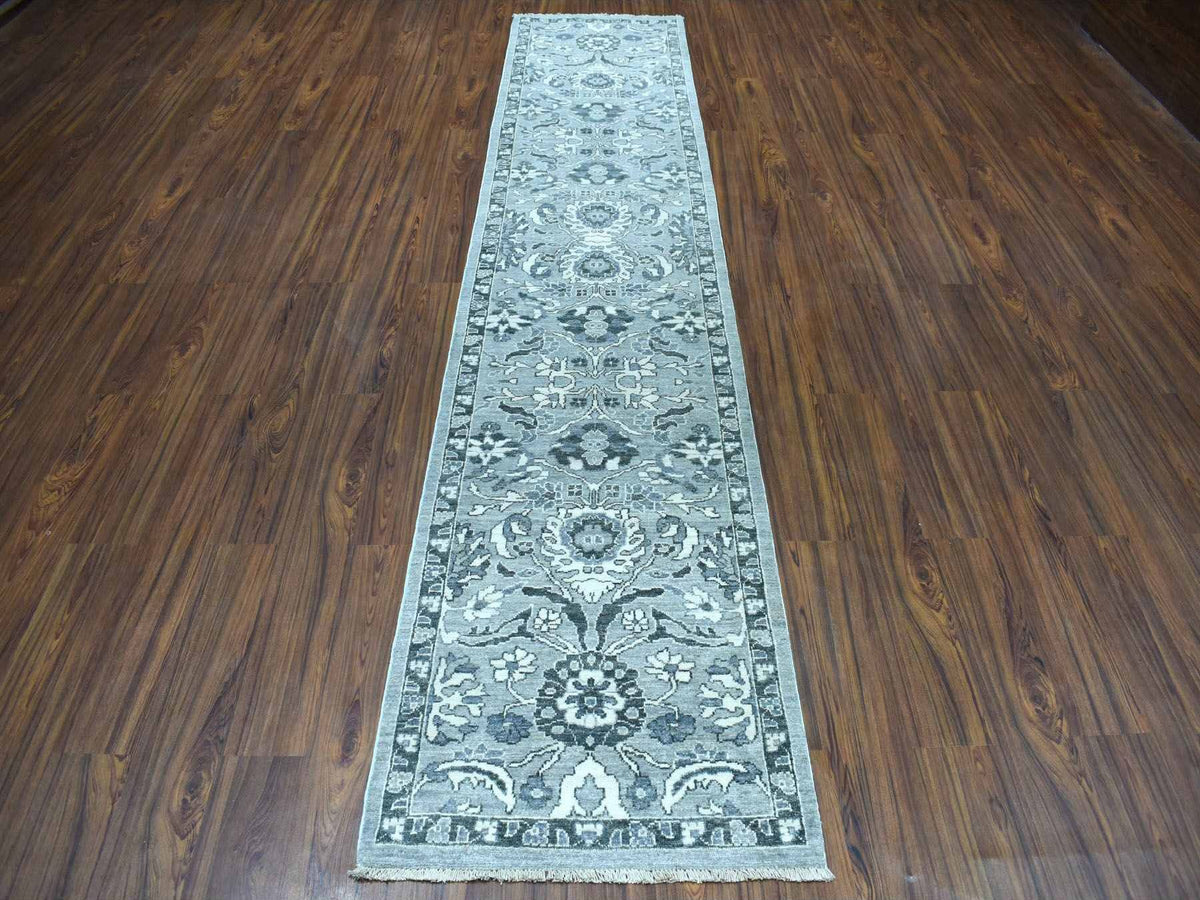 Mahal Oushak hand-knotted wool runner in Gray, 2'5" x 11'7" — SKU O051455 (view 2)