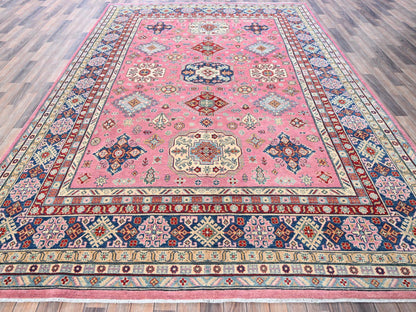 Kazak Kazak hand-knotted wool rug in Pink & Navy Blue, 8'9" x 11'8" — SKU O0514 (view 2)