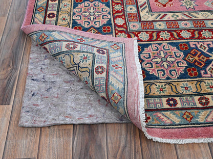 Kazak Kazak hand-knotted wool rug in Pink & Navy Blue, 8'9" x 11'8" — SKU O0514 (view 4)