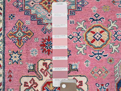 Kazak Kazak hand-knotted wool rug in Pink & Navy Blue, 8'9" x 11'8" — SKU O0514 (view 7)