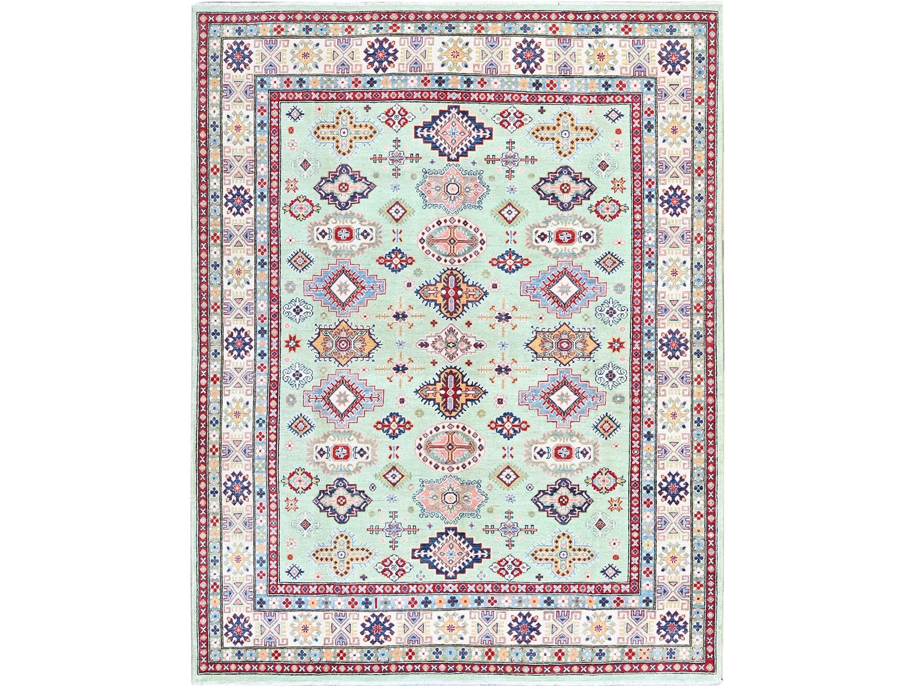 Kazak Kazak hand-knotted wool rug in Green & Ivory, 7'11" x 9'10" — SKU O0517