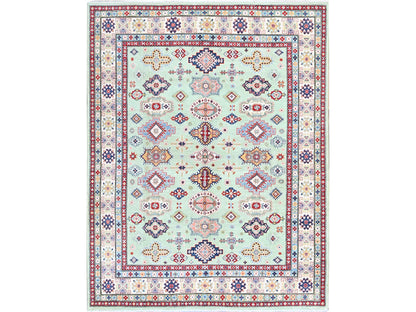 Kazak Kazak hand-knotted wool rug in Green & Ivory, 7'11" x 9'10" — SKU O0517