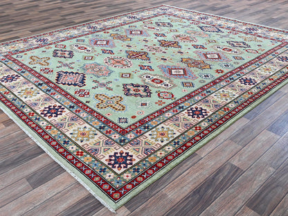 Kazak Kazak hand-knotted wool rug in Green & Ivory, 7'11" x 9'10" — SKU O0517 (view 3)
