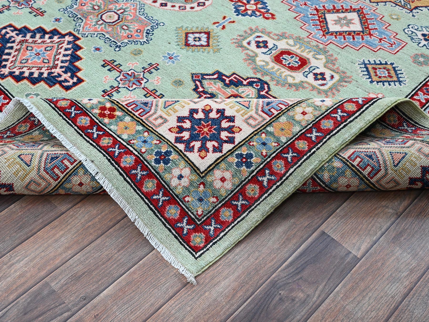 Kazak Kazak hand-knotted wool rug in Green & Ivory, 7'11" x 9'10" — SKU O0517 (view 6)