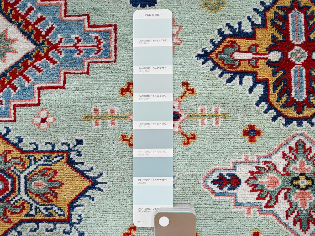 Kazak Kazak hand-knotted wool rug in Green & Ivory, 7'11" x 9'10" — SKU O0517 (view 7)