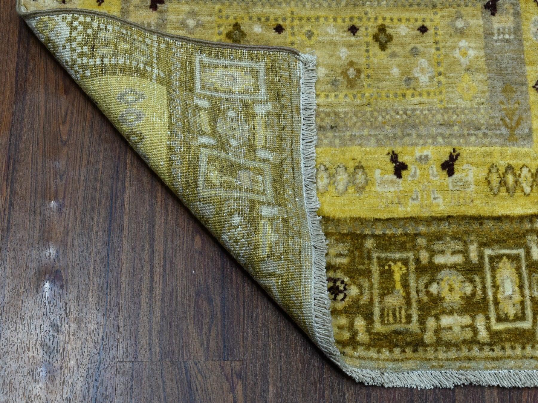 Gabbeh Tribal & Geometric hand-knotted wool rug in Yellow, 2'8" x 3'9" — SKU O051823 (view 2)