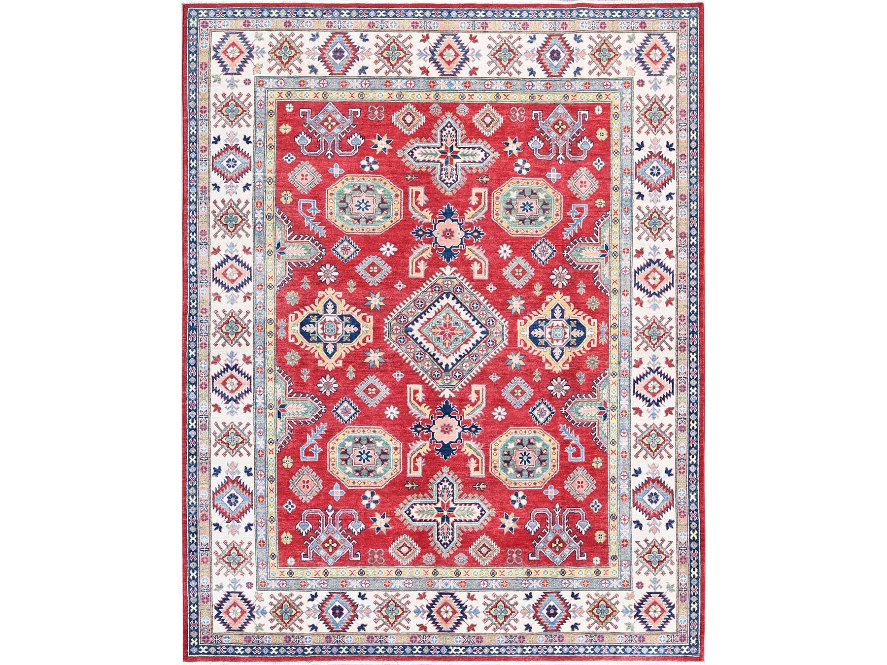 Kazak Kazak hand-knotted wool rug in Red & Ivory, 8'2" x 10'2" — SKU O0518