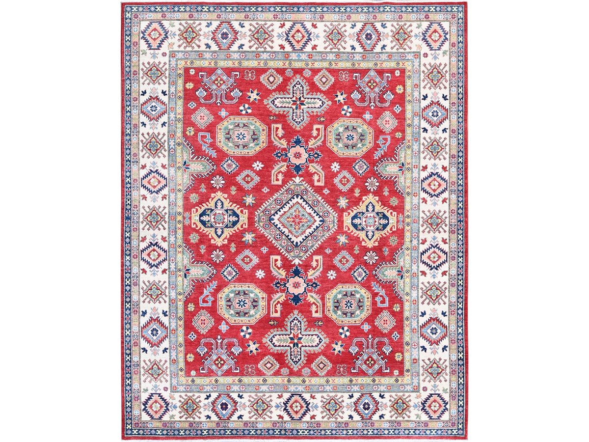 Kazak Kazak hand-knotted wool rug in Red & Ivory, 8'2" x 10'2" — SKU O0518