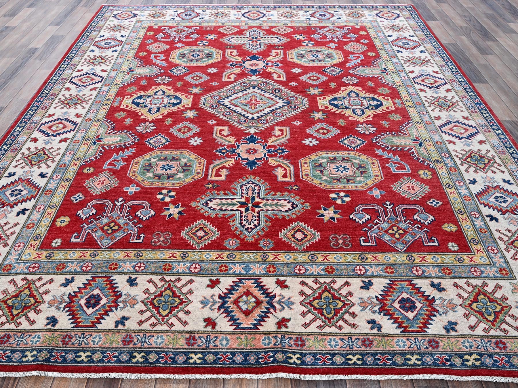 Kazak Kazak hand-knotted wool rug in Red & Ivory, 8'2" x 10'2" — SKU O0518 (view 2)