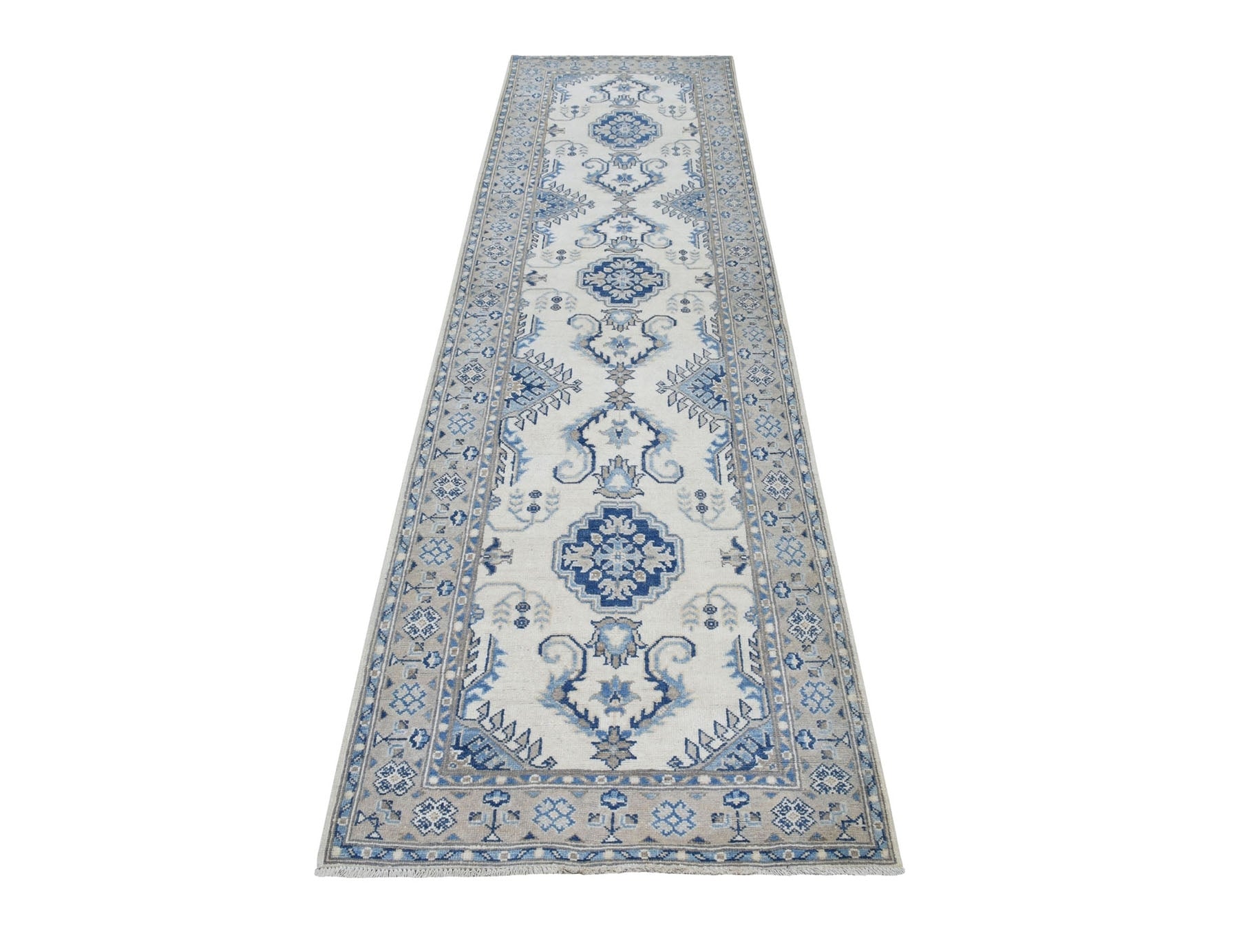 Ivory 2'9" x 10'7" Tribal Hand knotted Wool Rug - Sku: O051917
