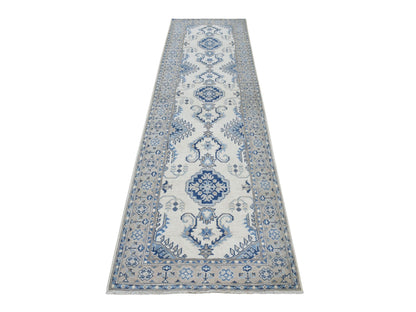 Kazak Kazak hand-knotted wool runner in Ivory & Smoke Gray, 2'9" x 10'7" — SKU O051917