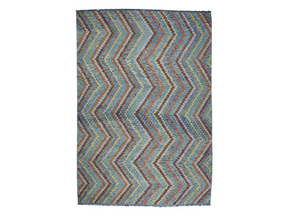 Multicolored 10'2" x 13'4" Flatweave / Kilim Hand woven Wool Rug - Sku: O052090