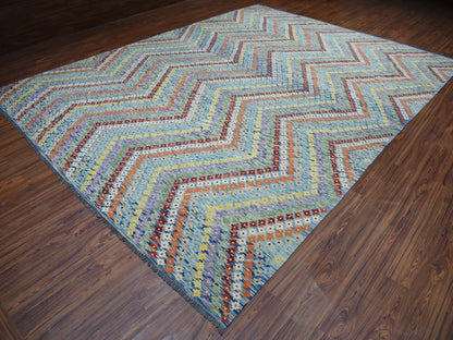 Multicolored 10'2" x 13'4" Flatweave / Kilim Hand woven Wool Rug - Sku: O052090