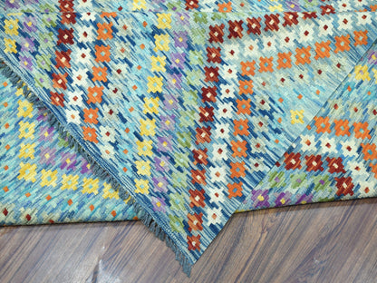 Multicolored 10'2" x 13'4" Flatweave / Kilim Hand woven Wool Rug - Sku: O052090