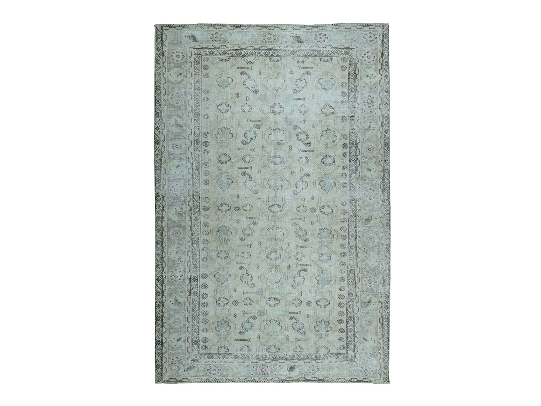 Tabriz Vintage hand-knotted worn wool rug in Overdyed, 6'3" x 9'1" — SKU O052129