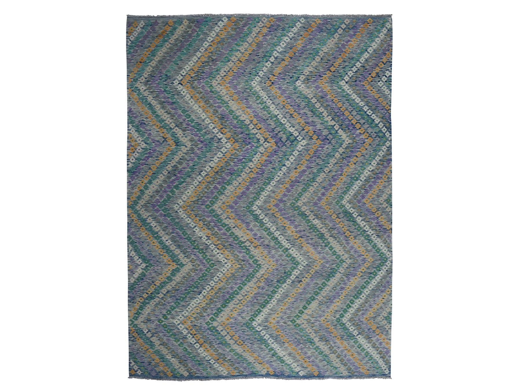 Kilim Flat-Weave hand-knotted wool rug in Multicolored, 9' x 12'2" — SKU O052199