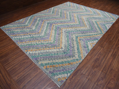 Multicolored 9'0" x 12'2" Flatweave / Kilim Hand woven Wool Rug - Sku: O052199