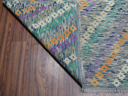 Multicolored 9'0" x 12'2" Flatweave / Kilim Hand woven Wool Rug - Sku: O052199