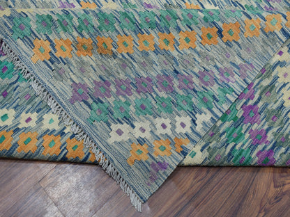 Multicolored 9'0" x 12'2" Flatweave / Kilim Hand woven Wool Rug - Sku: O052199