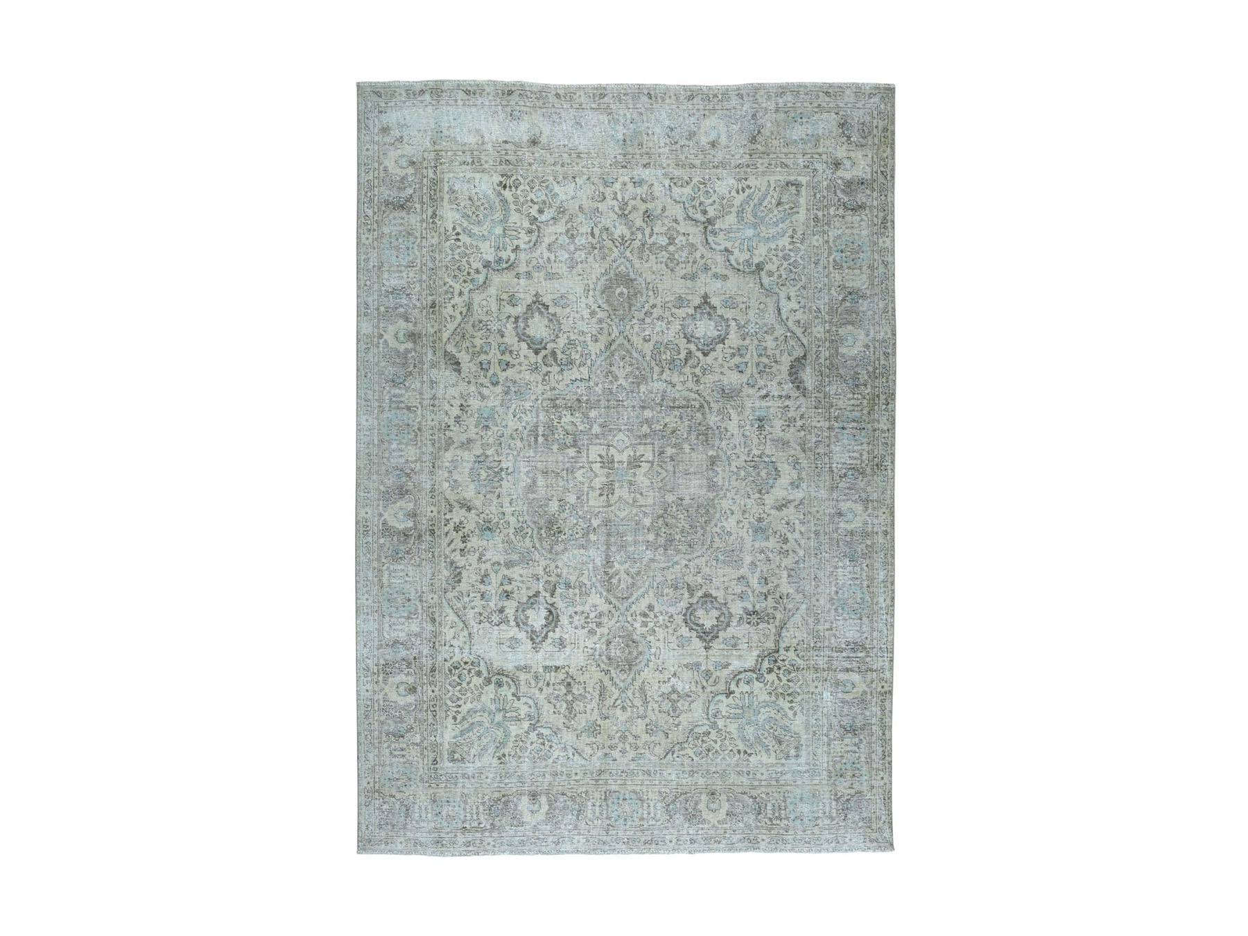 Tabriz Vintage hand-knotted worn wool rug in Overdyed, 6'8" x 9'8" — SKU O052271