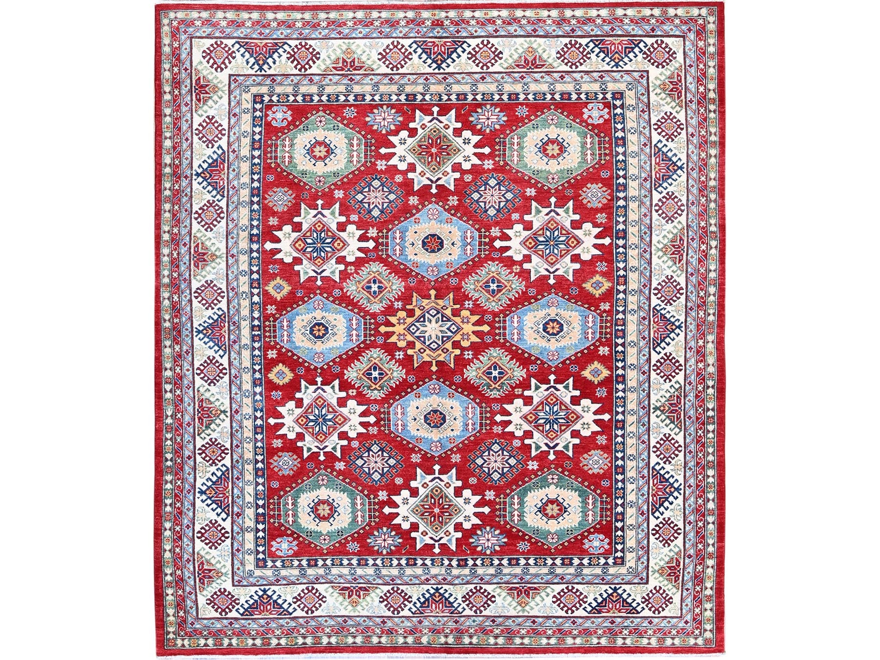 Kazak Kazak hand-knotted wool rug in Red & Ivory, 8'2" x 9'8" — SKU O0522