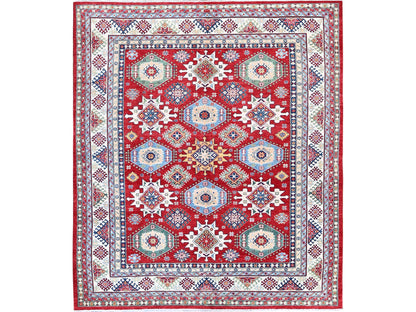 Kazak Kazak hand-knotted wool rug in Red & Ivory, 8'2" x 9'8" — SKU O0522