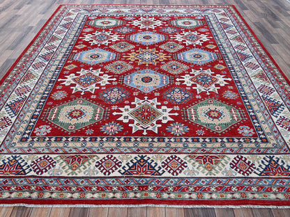 Red 8'2" x 9'8" Tribal Hand knotted Wool Rug - Sku: O0522