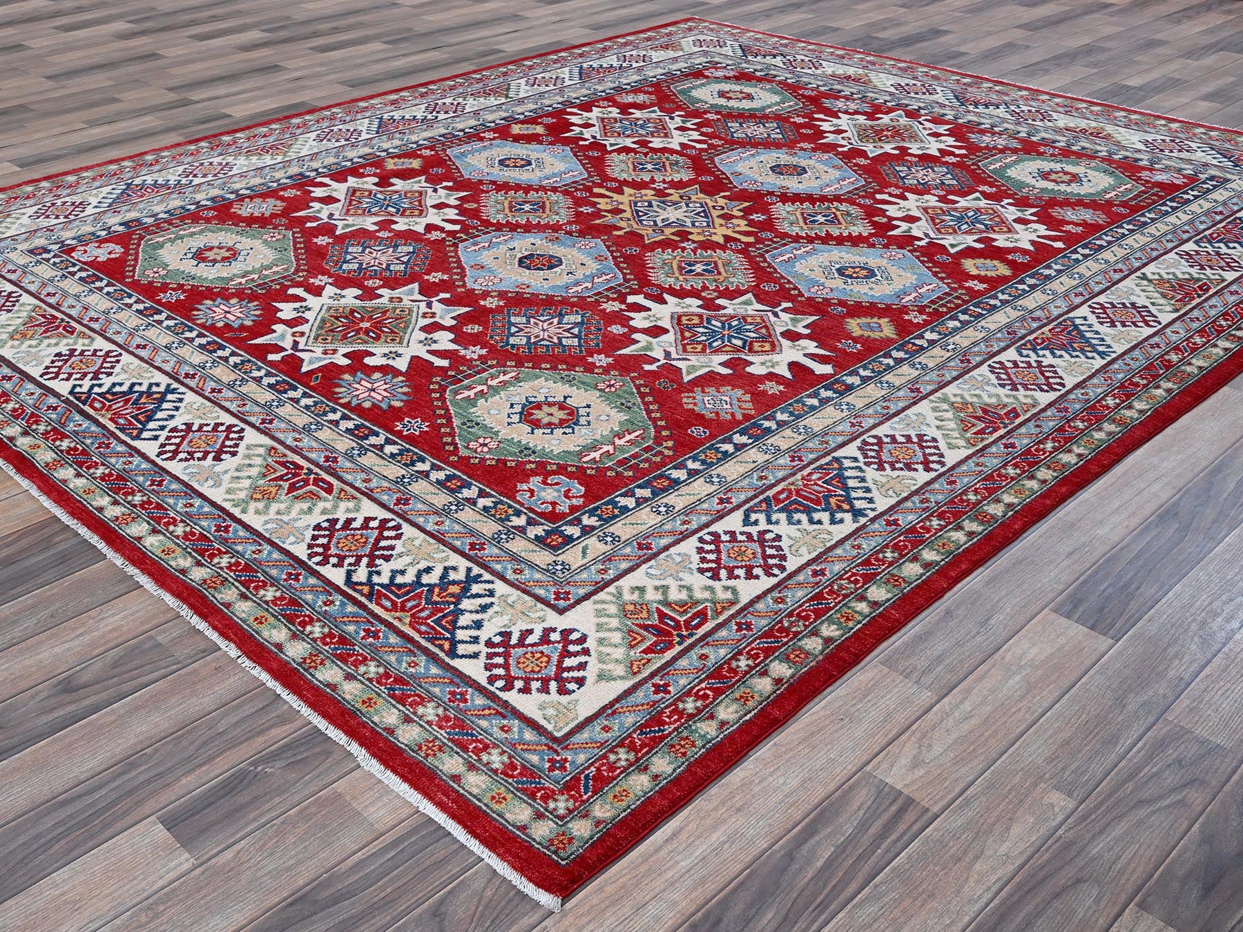 Kazak Kazak hand-knotted wool rug in Red & Ivory, 8'2" x 9'8" — SKU O0522 (view 3)