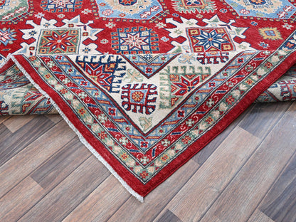 Kazak Kazak hand-knotted wool rug in Red & Ivory, 8'2" x 9'8" — SKU O0522 (view 6)