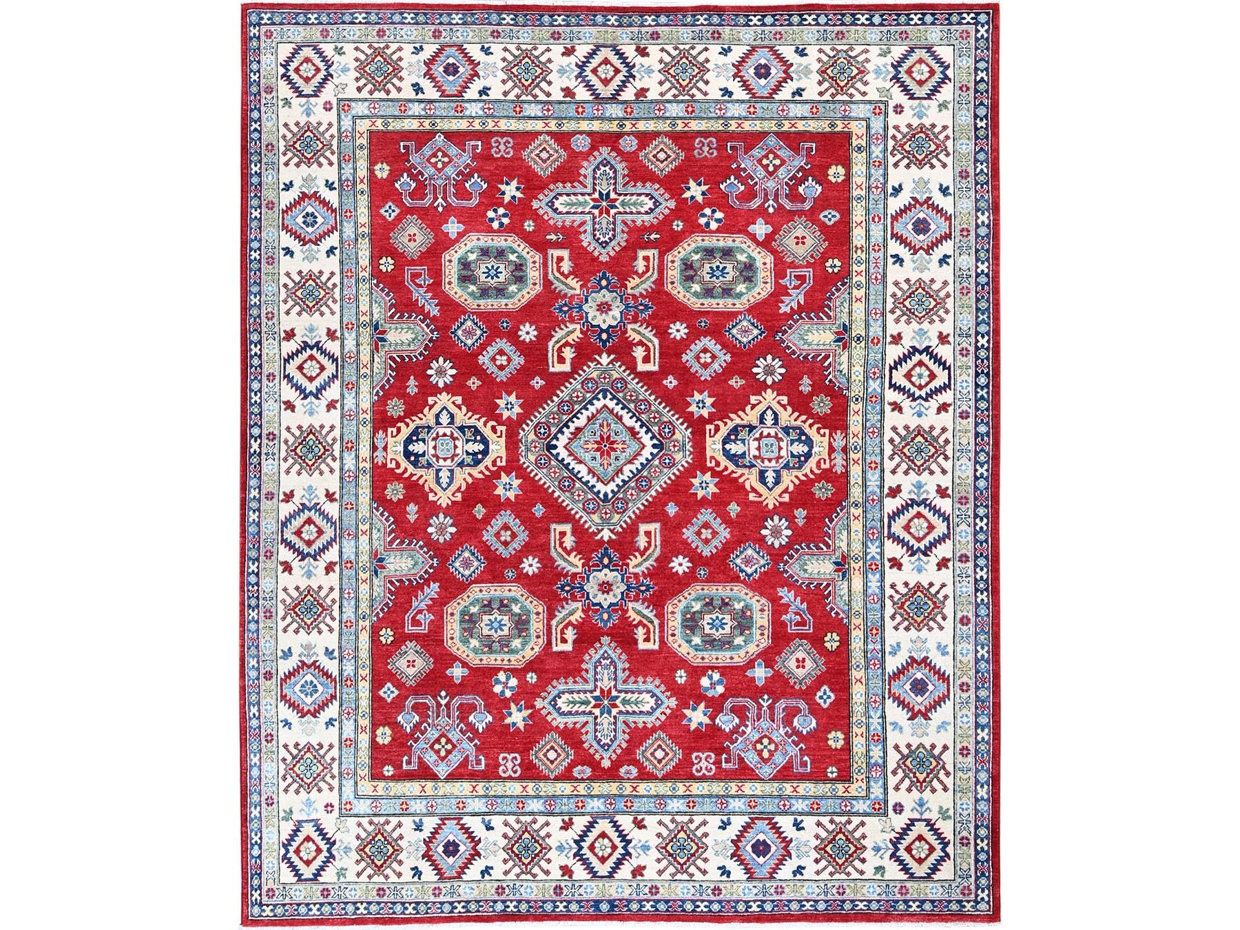 Kazak Kazak hand-knotted wool rug in Red & Ivory, 8'2" x 9'9" — SKU O0523