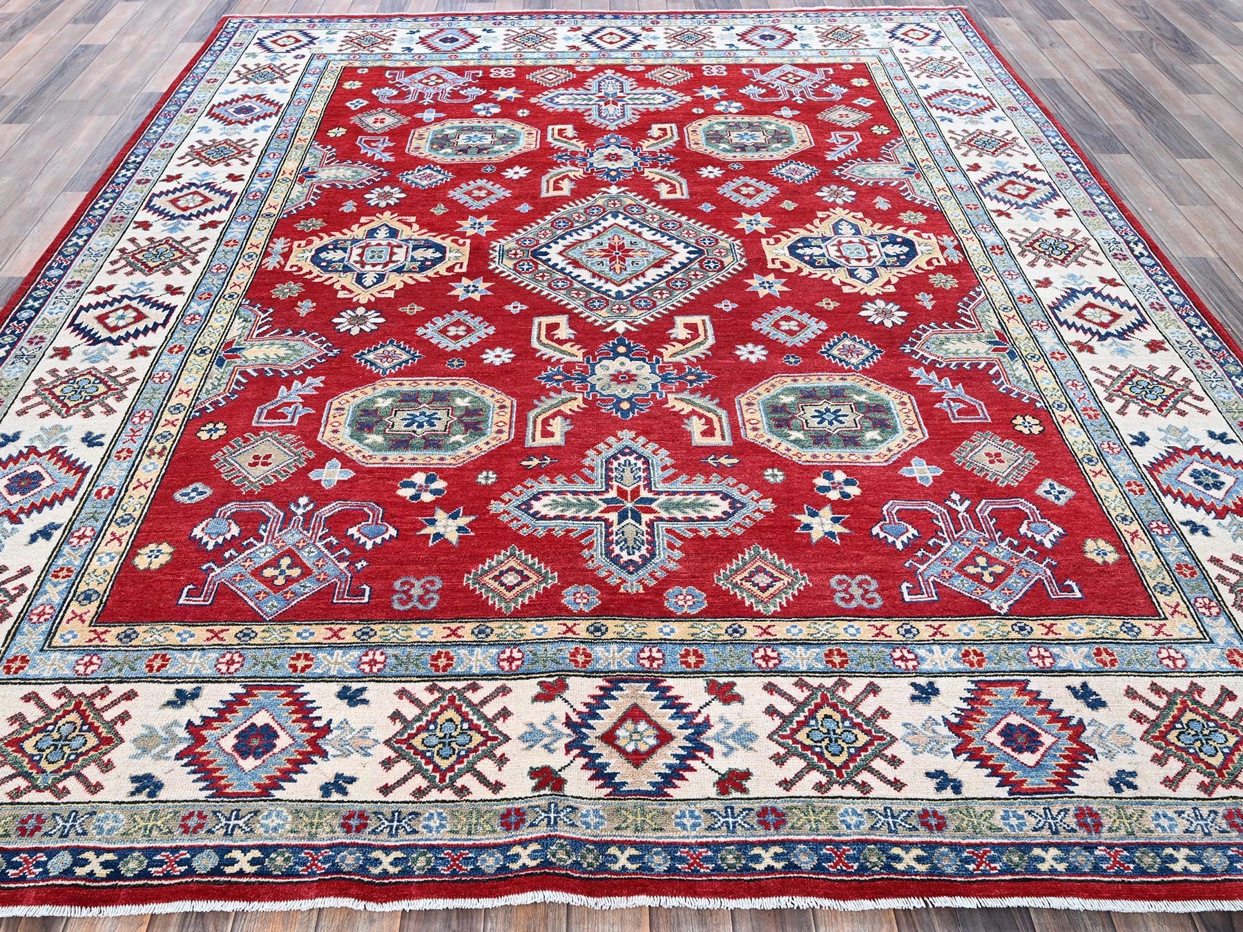 Kazak Kazak hand-knotted wool rug in Red & Ivory, 8'2" x 9'9" — SKU O0523 (view 2)