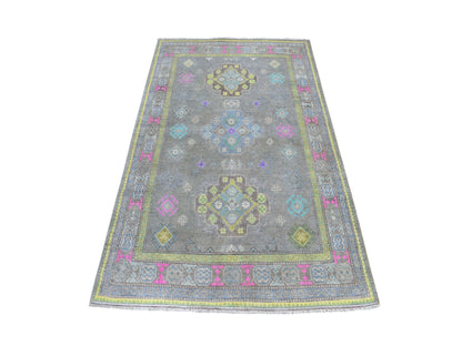Grey 5'0" x 6'6" Tribal Hand knotted Wool Rug - Sku: O052451