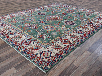 Kazak Kazak hand-knotted wool rug in Green & Ivory, 7'11" x 9'7" — SKU O0524 (view 3)