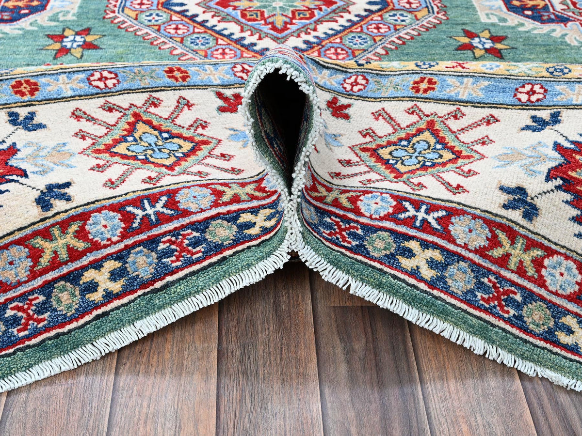 Kazak Kazak hand-knotted wool rug in Green & Ivory, 7'11" x 9'7" — SKU O0524 (view 5)