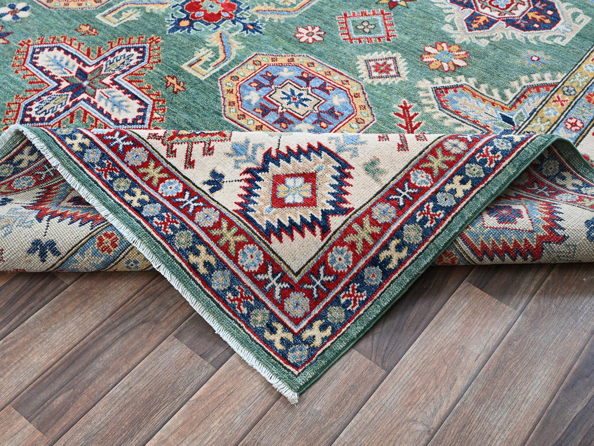 Kazak Kazak hand-knotted wool rug in Green & Ivory, 7'11" x 9'7" — SKU O0524 (view 6)