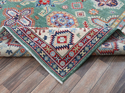 Kazak Kazak hand-knotted wool rug in Green & Ivory, 7'11" x 9'7" — SKU O0524 (view 6)